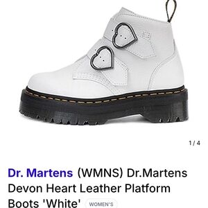 Dr. Martens Devon Heart White Leather Platform Boots - Women's